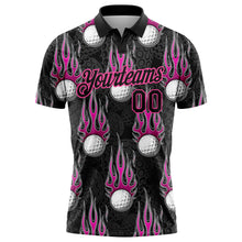 Charger l&#39;image dans la galerie, Custom Black Pink 3D Pattern Design Firely Golf Ball Performance Golf Polo Shirt
