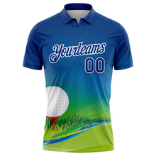Laden Sie das Bild in den Galerie-Viewer, Custom Royal White 3D Pattern Design Golf Ball Performance Golf Polo Shirt
