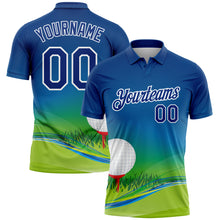 Laden Sie das Bild in den Galerie-Viewer, Custom Royal White 3D Pattern Design Golf Ball Performance Golf Polo Shirt
