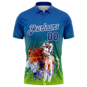 Custom Royal White 3D Pattern Design Golfing Performance Golf Polo Shirt