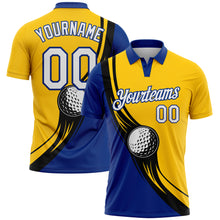 Load image into Gallery viewer, Custom Yellow White Royal-Black 3D Pattern Design Golf Ball Performance Golf Polo Shirt
