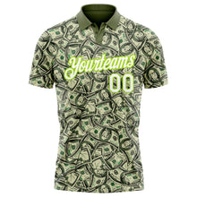 Laden Sie das Bild in den Galerie-Viewer, Custom Green White-Neon Green 3D Pattern Design Dollar Performance Golf Polo Shirt
