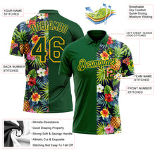 Laden Sie das Bild in den Galerie-Viewer, Custom Green Yellow 3D Pattern Design Tropical Pattern With Pineapples Palm Leaves And Flowers Performance Golf Polo Shirt
