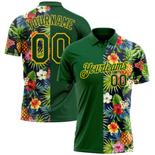 Laden Sie das Bild in den Galerie-Viewer, Custom Green Yellow 3D Pattern Design Tropical Pattern With Pineapples Palm Leaves And Flowers Performance Golf Polo Shirt
