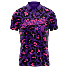 Load image into Gallery viewer, Custom Purple Pink 3D Pattern Design Leopard Print Performance Golf Polo Shirt
