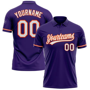 Custom Purple White-Orange Performance Vapor Golf Polo Shirt