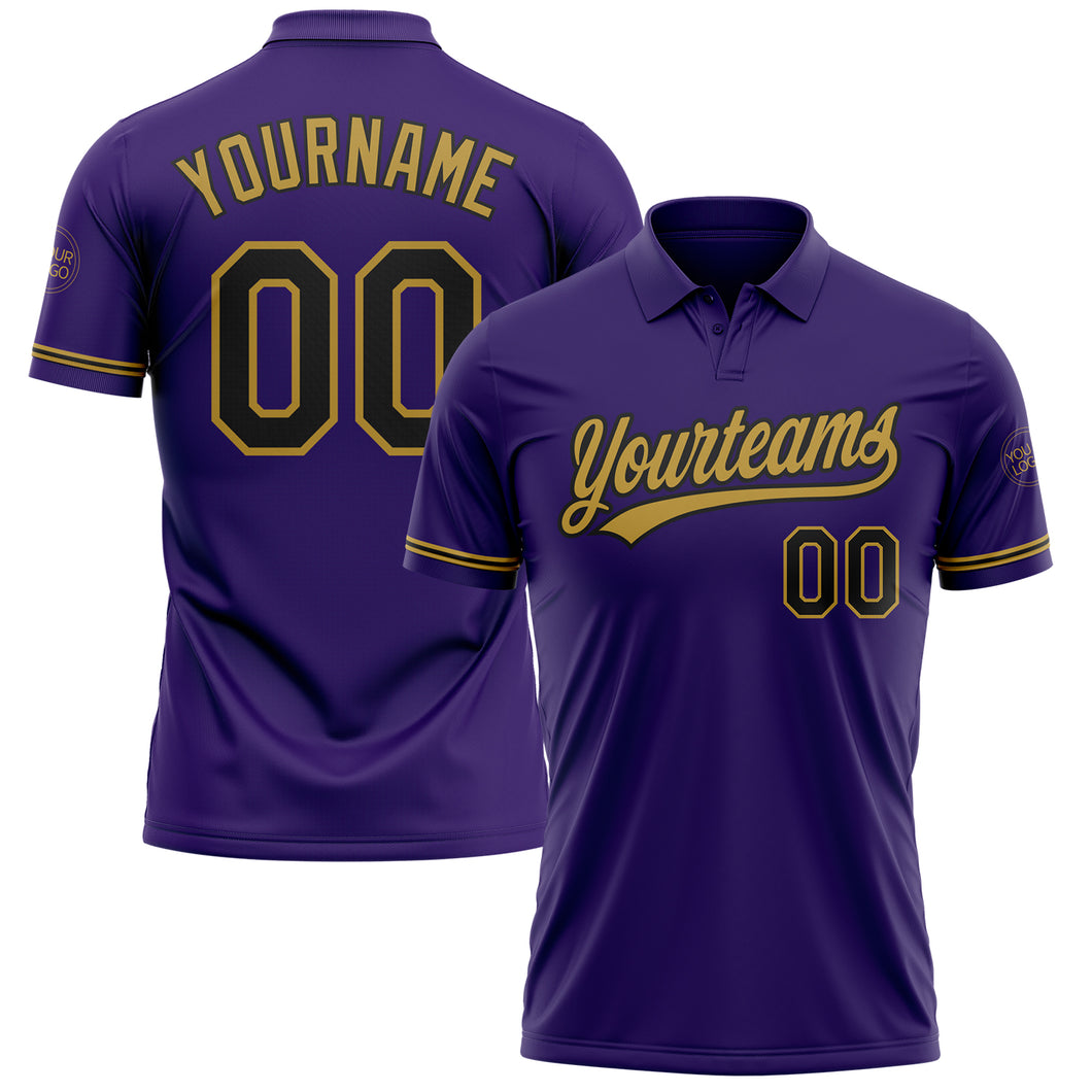 Custom Purple Black-Old Gold Performance Vapor Golf Polo Shirt