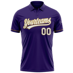 Custom Purple White-Old Gold Performance Vapor Golf Polo Shirt