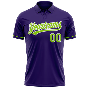 Custom Purple Neon Green-White Performance Vapor Golf Polo Shirt