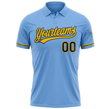 Load image into Gallery viewer, Custom Light Blue Black-Yellow Performance Vapor Golf Polo Shirt
