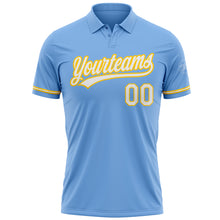 Load image into Gallery viewer, Custom Light Blue White-Yellow Performance Vapor Golf Polo Shirt
