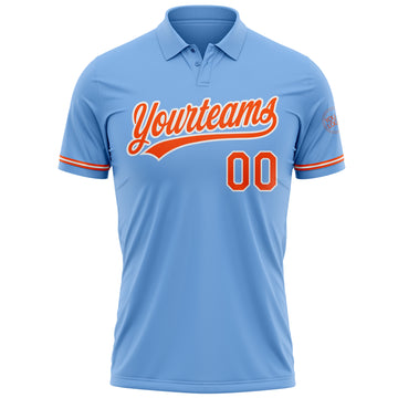 Custom Light Blue Orange-White Performance Vapor Golf Polo Shirt