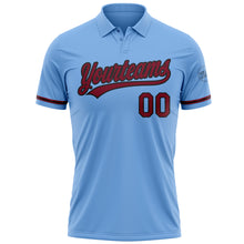 Load image into Gallery viewer, Custom Light Blue Crimson-Black Performance Vapor Golf Polo Shirt
