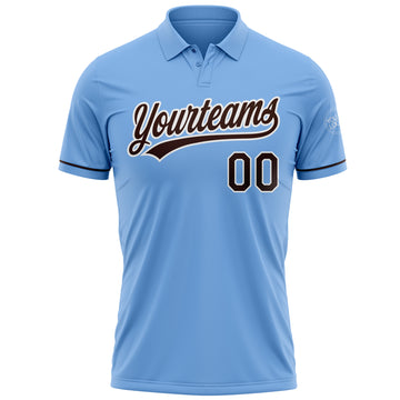 Custom Light Blue Brown-White Performance Vapor Golf Polo Shirt