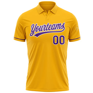 Custom Gold Purple-White Performance Vapor Golf Polo Shirt