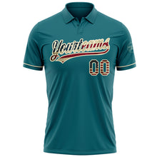 Laden Sie das Bild in den Galerie-Viewer, Custom Teal Vintage USA Flag-Cream Performance Vapor Golf Polo Shirt
