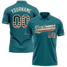 Laden Sie das Bild in den Galerie-Viewer, Custom Teal Vintage USA Flag-Cream Performance Vapor Golf Polo Shirt
