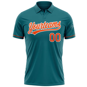 Custom Teal Orange-White Performance Vapor Golf Polo Shirt