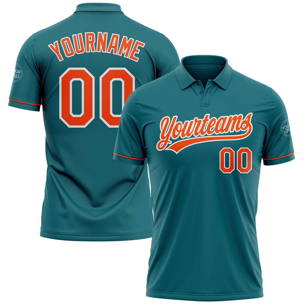 Custom Teal Orange-White Performance Vapor Golf Polo Shirt