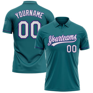 Custom Teal White-Purple Performance Vapor Golf Polo Shirt