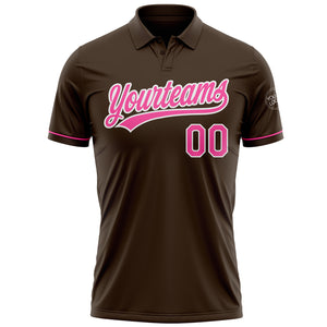 Custom Brown Pink-White Performance Vapor Golf Polo Shirt