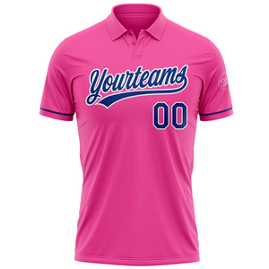 Custom Pink Royal-White Performance Vapor Golf Polo Shirt