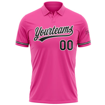 Custom Pink Black-White Performance Vapor Golf Polo Shirt