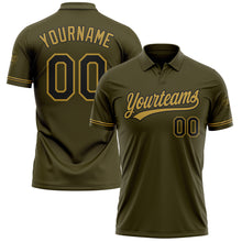 Загрузить изображение в средство просмотра галереи, Custom Olive Black-Old Gold Performance Vapor Salute To Service Golf Polo Shirt
