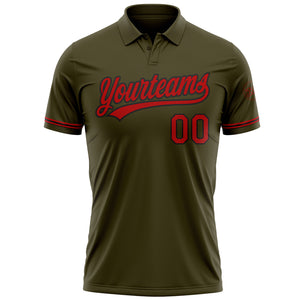 Custom Olive Red-Black Performance Vapor Salute To Service Golf Polo Shirt