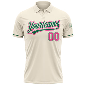 Custom Cream Pink-Kelly Green Performance Vapor Golf Polo Shirt