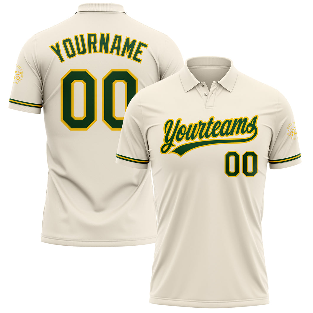 Custom Cream Green-Yellow Performance Vapor Golf Polo Shirt