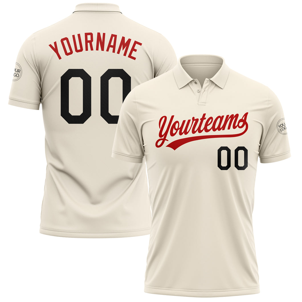 Custom Cream Black-Red Performance Vapor Golf Polo Shirt