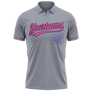 Custom Gray Light Blue Black-Pink Performance Vapor Golf Polo Shirt