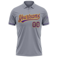 Load image into Gallery viewer, Custom Gray Purple-Gold Performance Vapor Golf Polo Shirt
