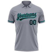 Laden Sie das Bild in den Galerie-Viewer, Custom Gray Black-Teal Performance Vapor Golf Polo Shirt

