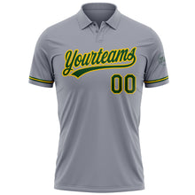 Load image into Gallery viewer, Custom Gray Green-Yellow Performance Vapor Golf Polo Shirt
