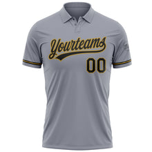 Laden Sie das Bild in den Galerie-Viewer, Custom Gray Black-Old Gold Performance Vapor Golf Polo Shirt

