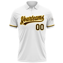Load image into Gallery viewer, Custom White Brown-Yellow Performance Vapor Golf Polo Shirt
