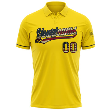 Custom Yellow Vintage USA Flag-Black Performance Vapor Golf Polo Shirt