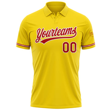 Custom Yellow Red-White Performance Vapor Golf Polo Shirt