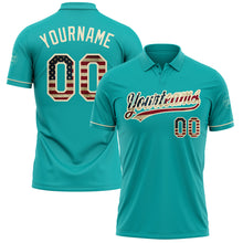 Загрузить изображение в средство просмотра галереи, Custom Aqua Vintage USA Flag-Cream Performance Vapor Golf Polo Shirt
