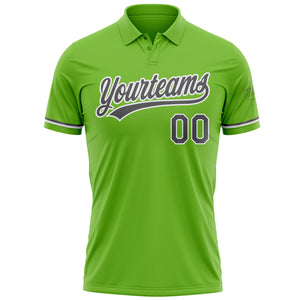 Custom Neon Green Steel Gray-White Performance Vapor Golf Polo Shirt