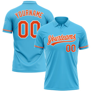 Custom Sky Blue Orange-White Performance Vapor Golf Polo Shirt