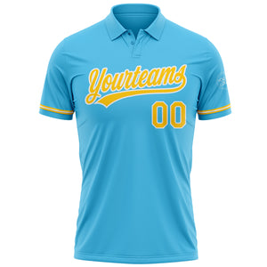 Custom Sky Blue Yellow-White Performance Vapor Golf Polo Shirt