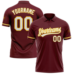 Custom Burgundy White-Yellow Performance Vapor Golf Polo Shirt