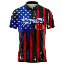 Load image into Gallery viewer, Custom Black Red-Royal 3D Distressed American Flag Performance Golf Polo Shirt
