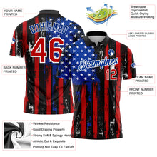 Laden Sie das Bild in den Galerie-Viewer, Custom Black Red-Royal 3D Distressed American Flag Performance Golf Polo Shirt
