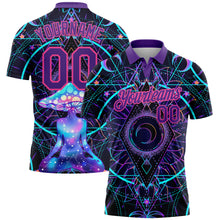 Laden Sie das Bild in den Galerie-Viewer, Custom Black Pink-Purple 3D Pattern Design Magic Mushrooms Over Sacred Geometry Psychedelic Hallucination Performance Golf Polo Shirt
