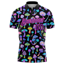 Laden Sie das Bild in den Galerie-Viewer, Custom Black Purple-Pink 3D Pattern Design Magic Mushrooms Psychedelic Hallucination Performance Golf Polo Shirt
