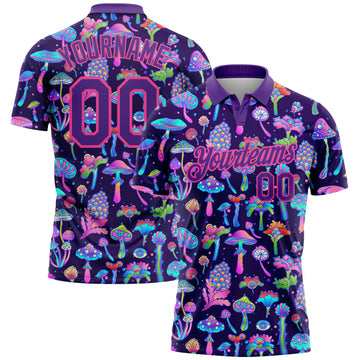 Custom Purple Pink 3D Pattern Design Magic Mushrooms Psychedelic Hallucination Performance Golf Polo Shirt